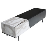 Lavt tv-bord i sort med marmordekor i hvid - 150x40x40 cm