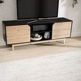 Lavt tv-bord / kommode i sort og egedekor - 150x55x40 cm