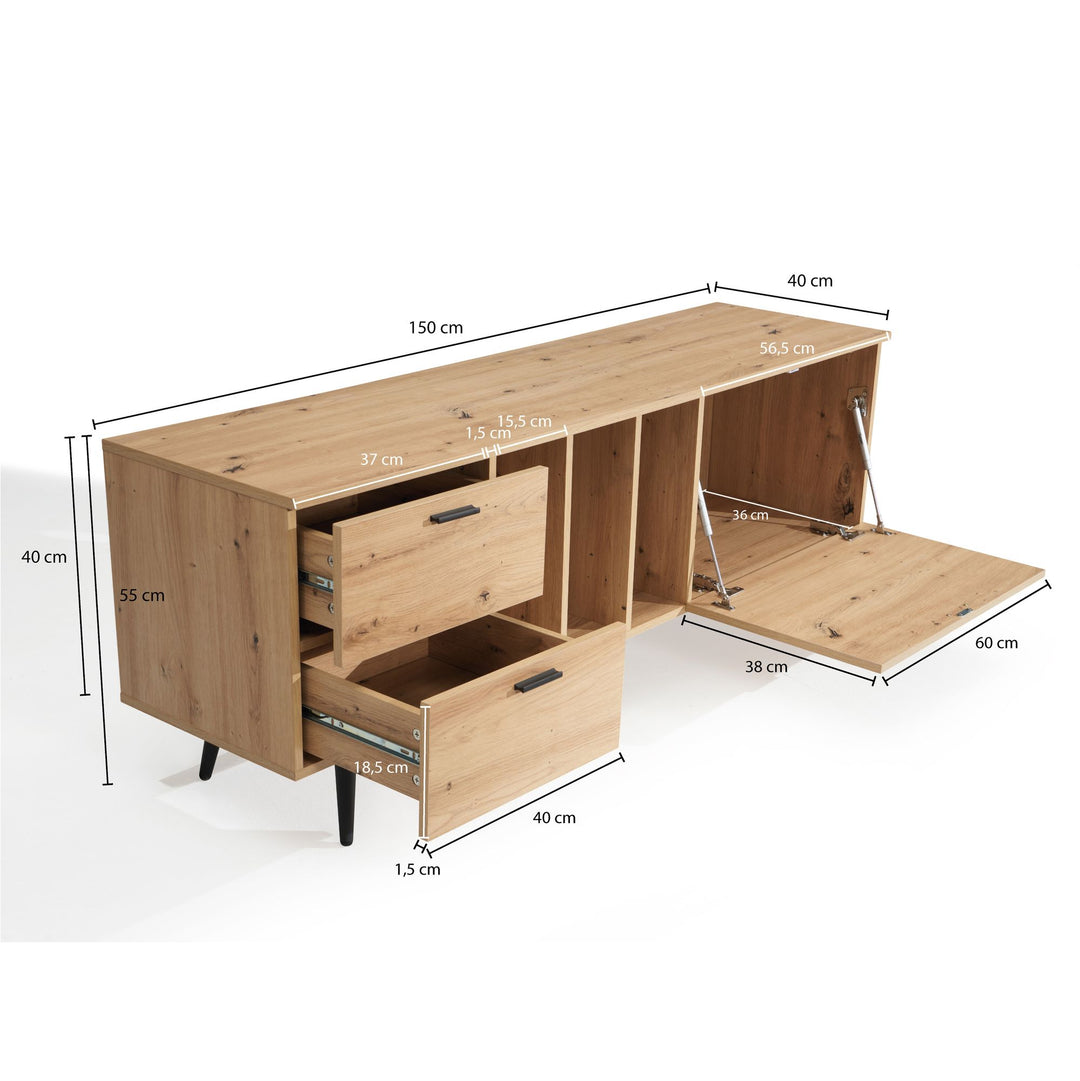 Lavt tv-bord  / tv-kommode i egedekor - 150x55x40 cm