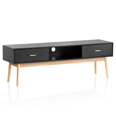 Lavt tv-bord i sort, skandi-stil - 150x50x40 cm