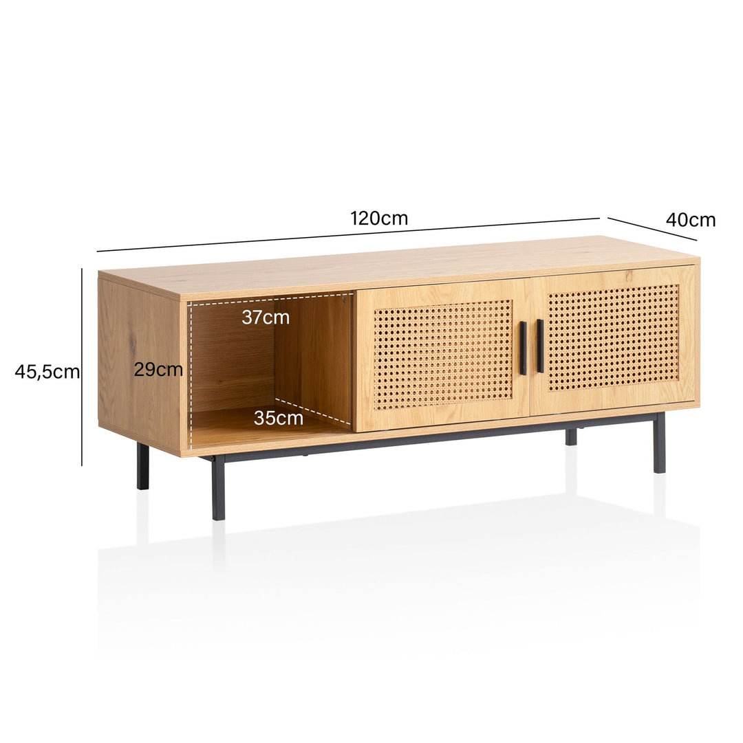 Lavt tv-bord i egedekor med Wiener fletning - 120x45,5x40 cm