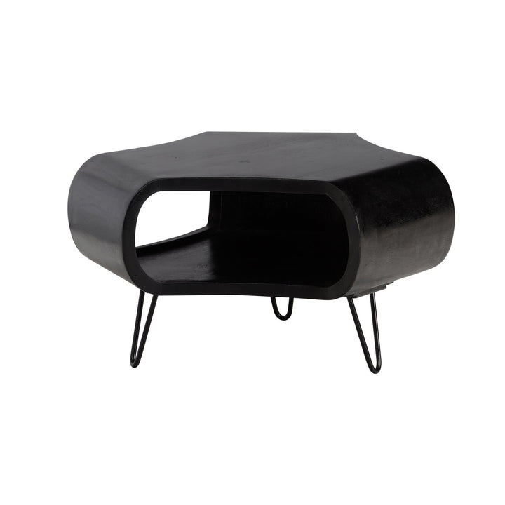 Smukt designer sofabord i massivt træ, organisk japandi-design, sort
