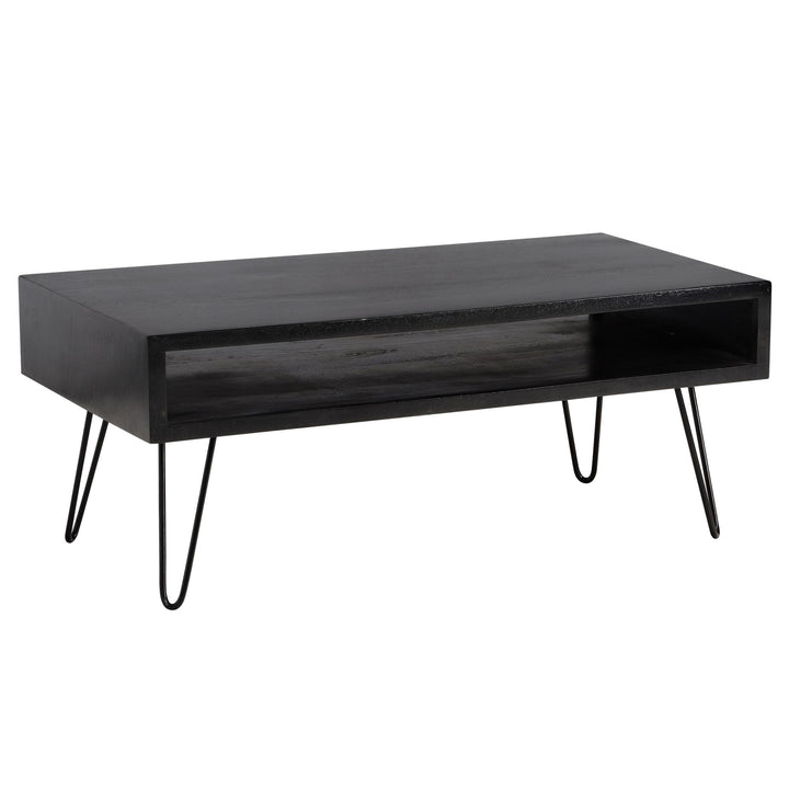 Elegant sofabord med hårnåleben, håndlavet i massivt træ, 100x50x40 cm, mat sort