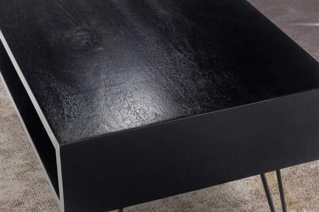 Elegant sofabord med hårnåleben, håndlavet i massivt træ, 100x50x40 cm, mat sort
