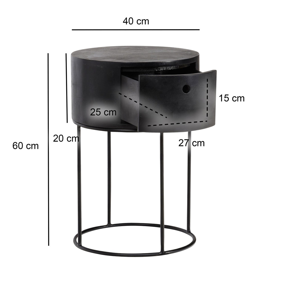 Sengebord massivt træ og metal 40x40x60 cm sort sengebord, designer sengebord