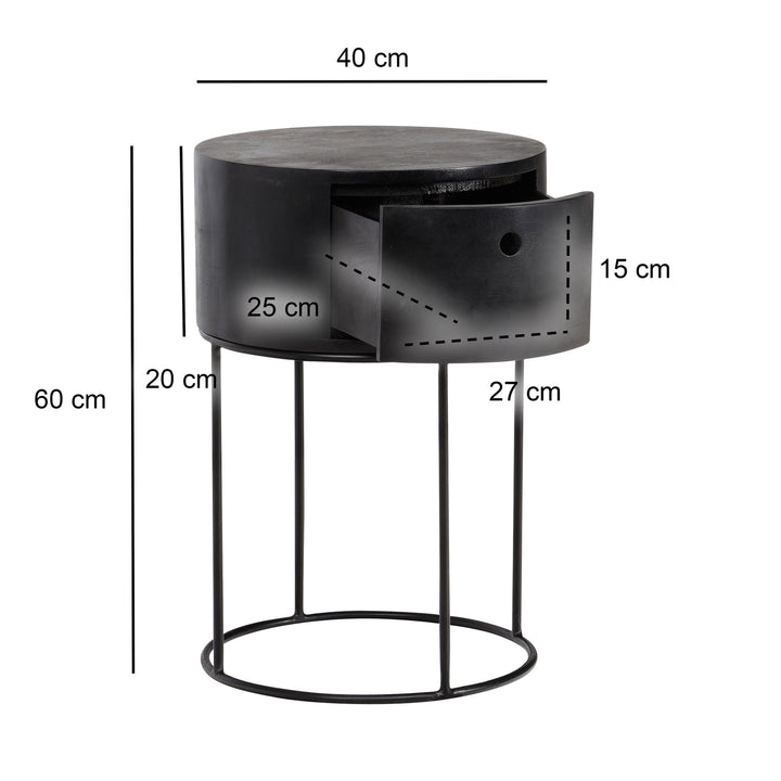 Sengebord massivt træ og metal 40x40x60 cm sort sengebord, designer sengebord