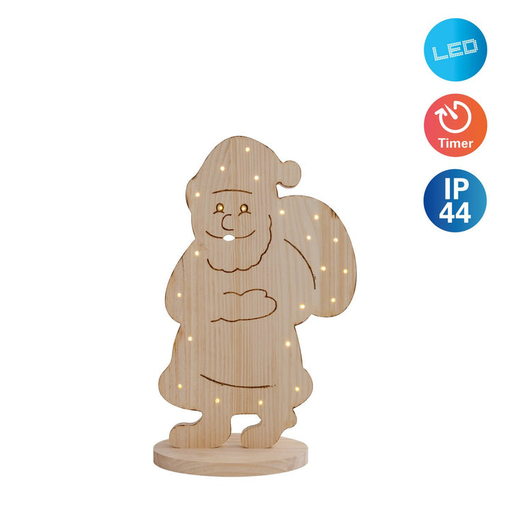 LED Wood Decolum "Santa" Stor, julepynt lavet af træ i naturen, med fast bygget - In Lyss, til det udendørs område - Klassisk - Dekoration - Træ - Natur - Ingen information - Juledekoration udenfor
