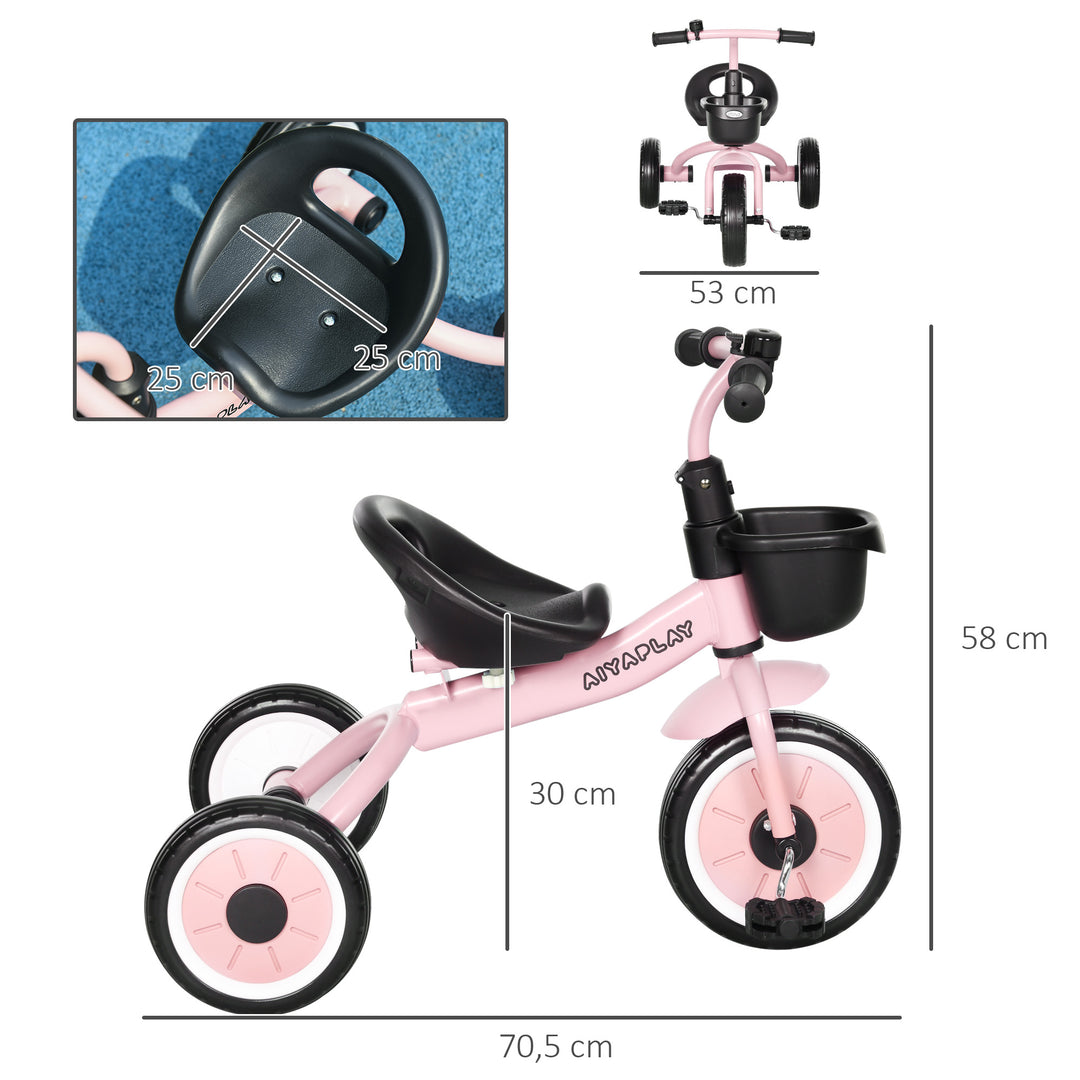 Trehjulet cykel til børn 2-5 år, højdejusterbart sæde, ringeklokke, cykelkurv, metalstel, pink