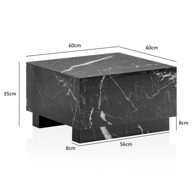 Sofabord MONOBLOC i sort højglans med marmorlook - kvadratisk