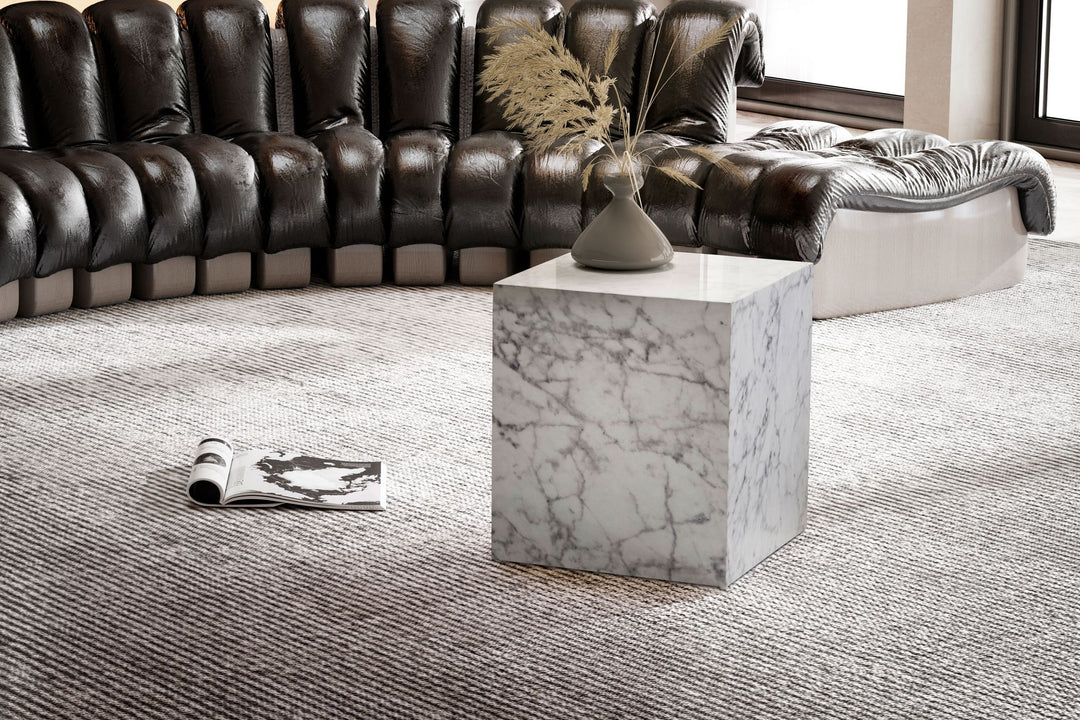 MONOBLOC sofabord 40x40x45 cm, hvid højglans med marmorlook, kubeformet stuebord, designer sofabord, lounge sidebord, kubeformet