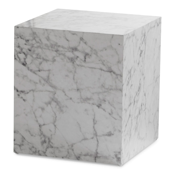 MONOBLOC sofabord 40x40x45 cm, hvid højglans med marmorlook, kubeformet stuebord, designer sofabord, lounge sidebord, kubeformet