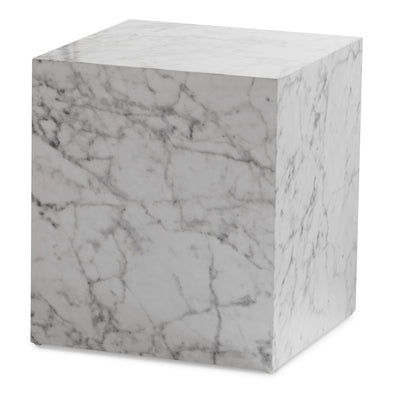 Sofabord MONOBLOC i hvid højglans med marmorlook - kvadratisk, 40x40x45 cm