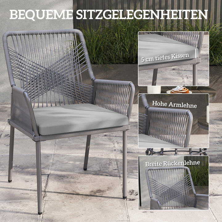 Sæt med 2 havestole, terrassestole, vaskbare hynder, ryglæn, armlæn, stål, rattan, mørkegrå