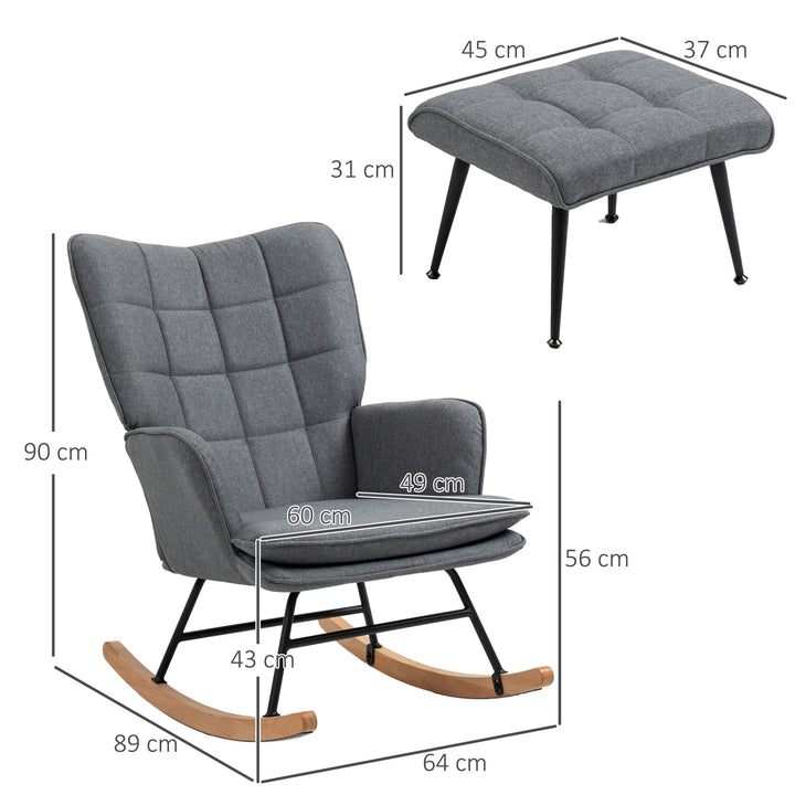 Gyngestol med skammel, komfortabel, op til 130 kg, hørlook, 64 x 89 x 90 cm, grå