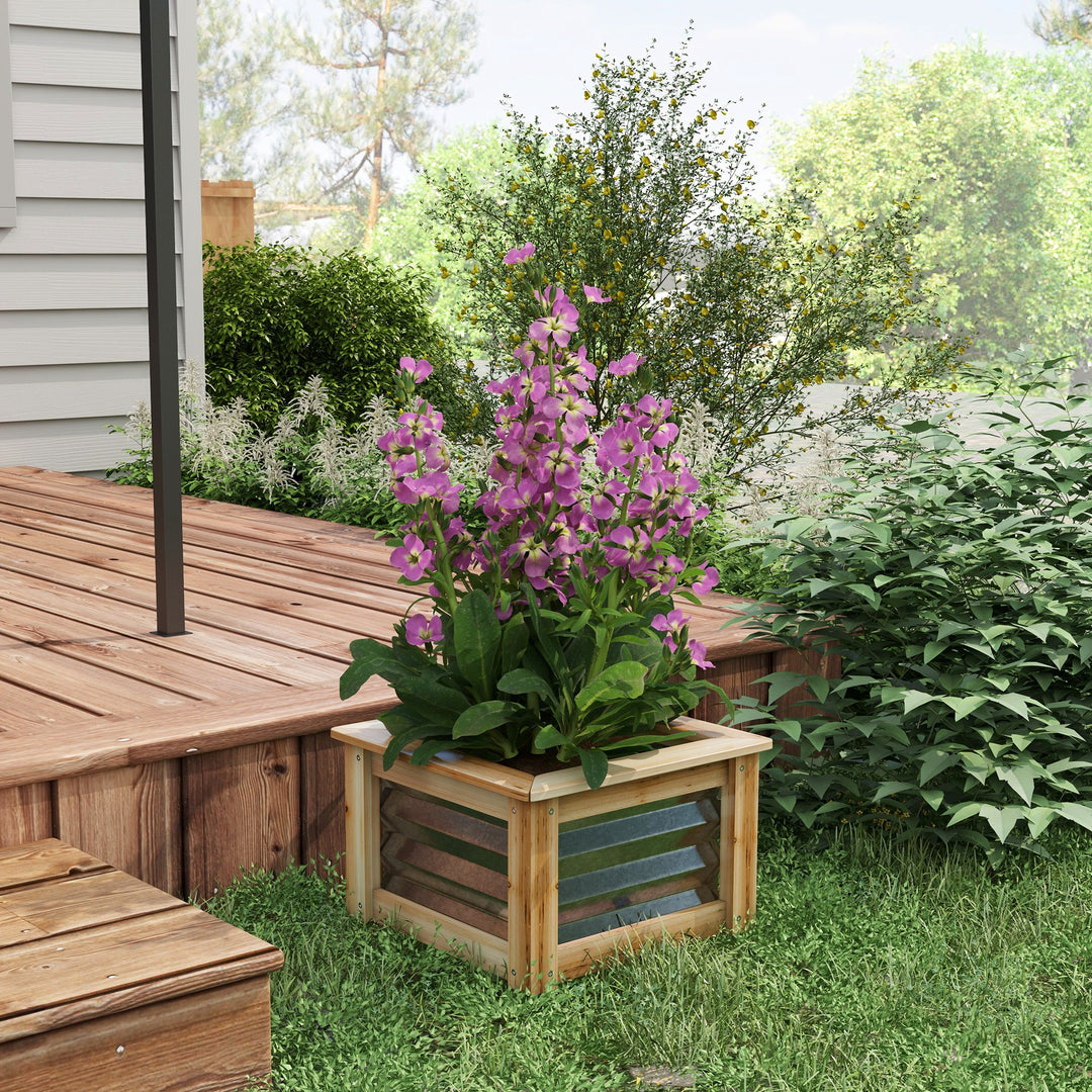 Udendørs højbed, selvdrænende, åben bund, metal+træ, 45 x 45 x 30 cm