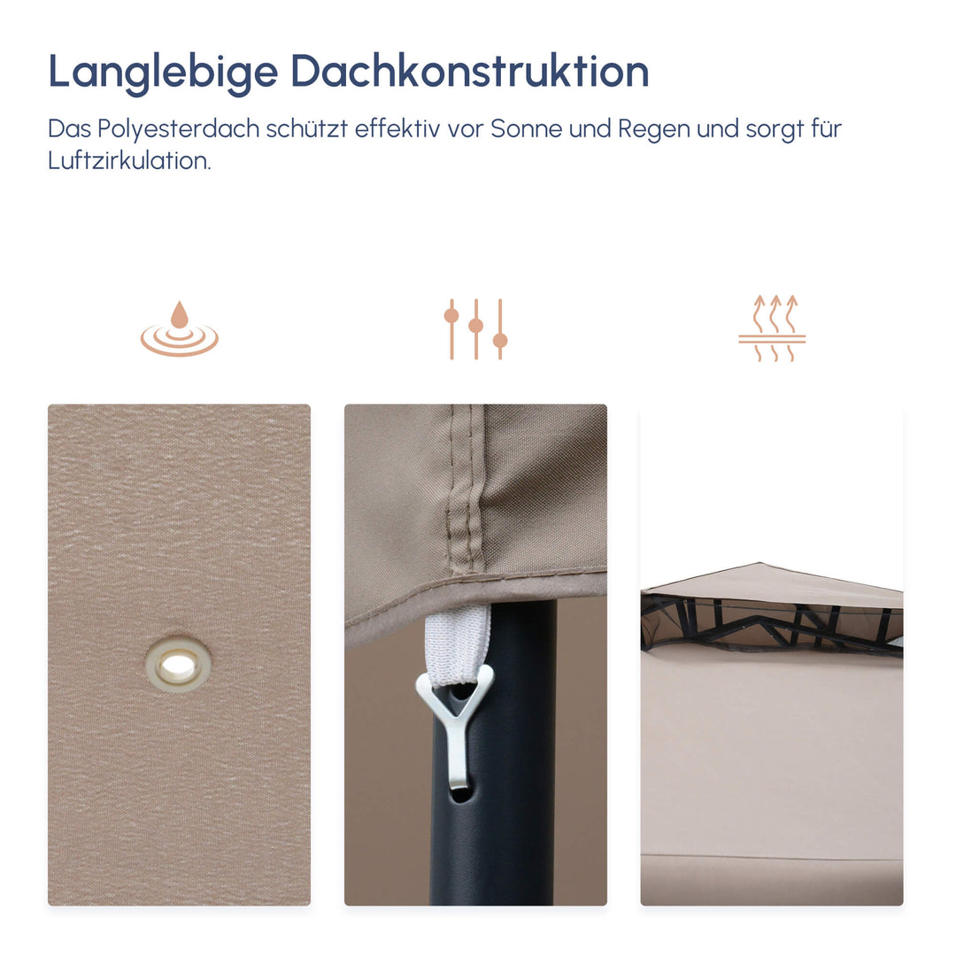 Havepavillon, havelyst, havetelt, partytelt med 4 sidepaneler, vejrbestandig, metal + polyester, grå, 2,94 x 2,94 x 2,65 m