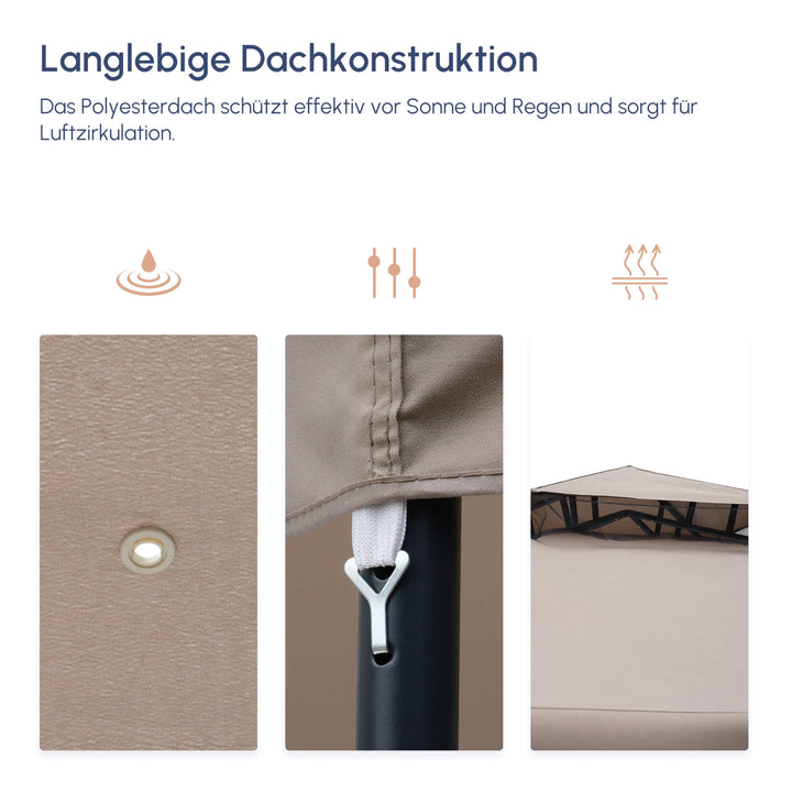 Havepavillon, havelyst, havetelt, partytelt med 4 sidepaneler, vejrbestandig, metal + polyester, grå, 2,94 x 2,94 x 2,65 m
