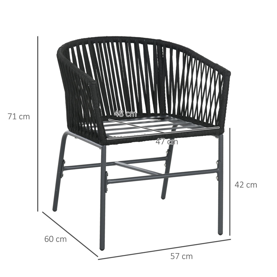 Havestole, sæt med 2, bohemedesign, sæde- og ryghynder, komfortabel sædeskal, metalstel, sort
