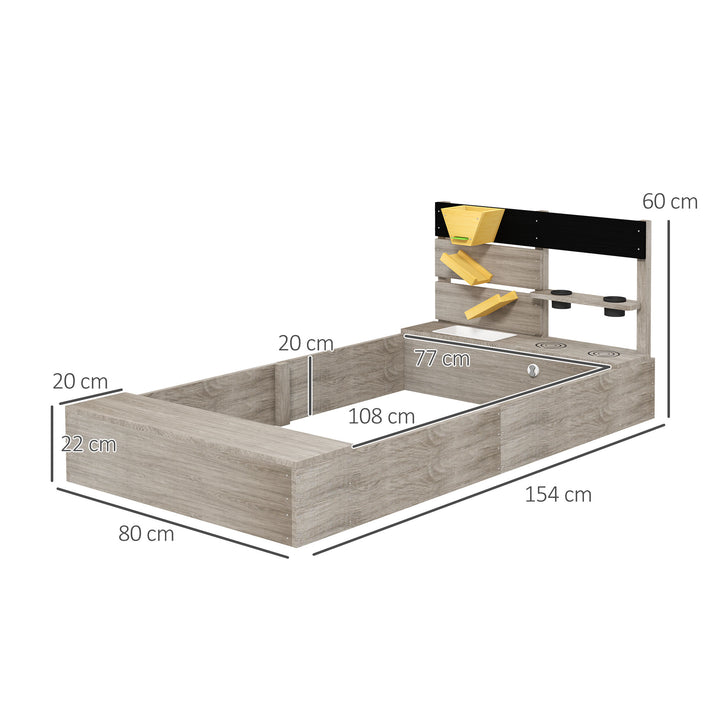 Sandkasse med vandstation, 2 plantekasser, behandlet massivt træ, 154 x 80 x 60 cm, grå