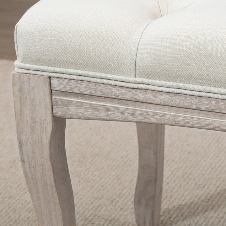 Polstret bænk, sæde, kommode, skobænk, klaverbænk, vintage sengebænk, soveværelse, stue, entre, gummitræ, hør, beige 110 x 40 x 48 cm
