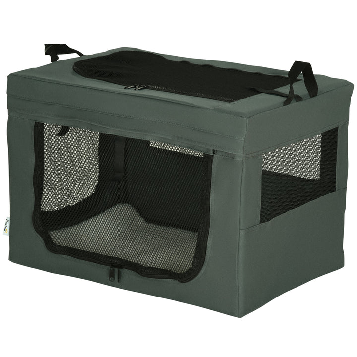 Transportkasse, foldbar, 3 indgange, indvendig hynde, til hunde og katte op til 4 kg/40 cm, grå
