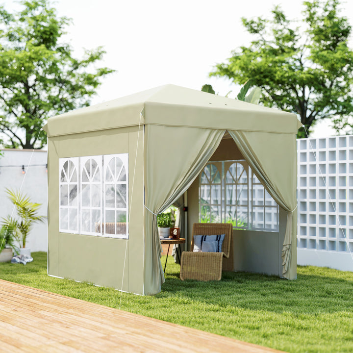 2,5 x 2,5 m pop-up pavillon med sidevægge og bæretaske, UPF50+ højdejusterbart havetelt, cremehvid