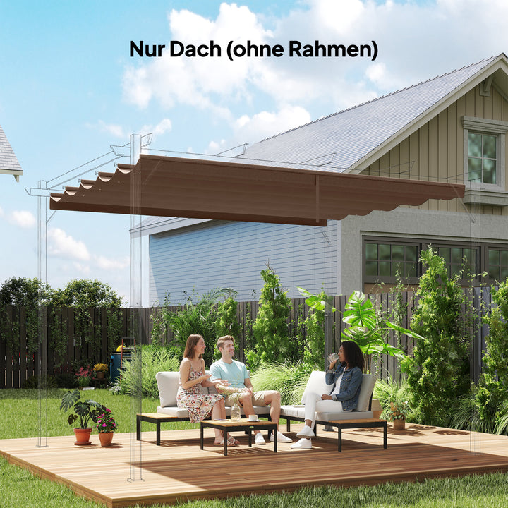 Udskiftningstag til 4 x 3 m pergola, udtrækkeligt, med drænhuller til regnvand, vejrbestandigt, polyester, 350 x 260 cm Kaffe