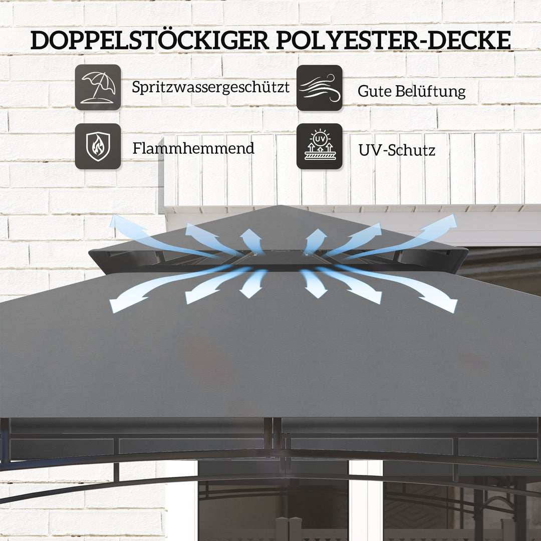 Grillpavillon, havegrilltelt med krydderirækker, LED-belysning, metal, plastik, 243L x 148B x 248H cm, grå