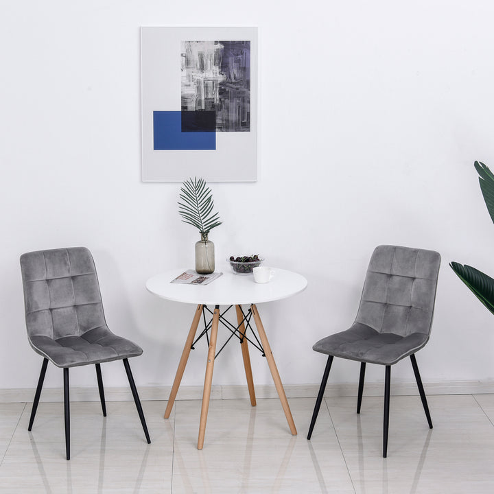 Sæt med 2 spisestole polstrede køkkenstole med fløjlslook spisebord fløjl metal grå+sort 45 x 63 x 90 cm
