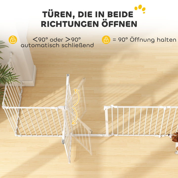 Kæledyrshegn, 6-panels barriere med dør, foldbar, til små og mellemstore hunde, plastik, kulstofstål, hvid