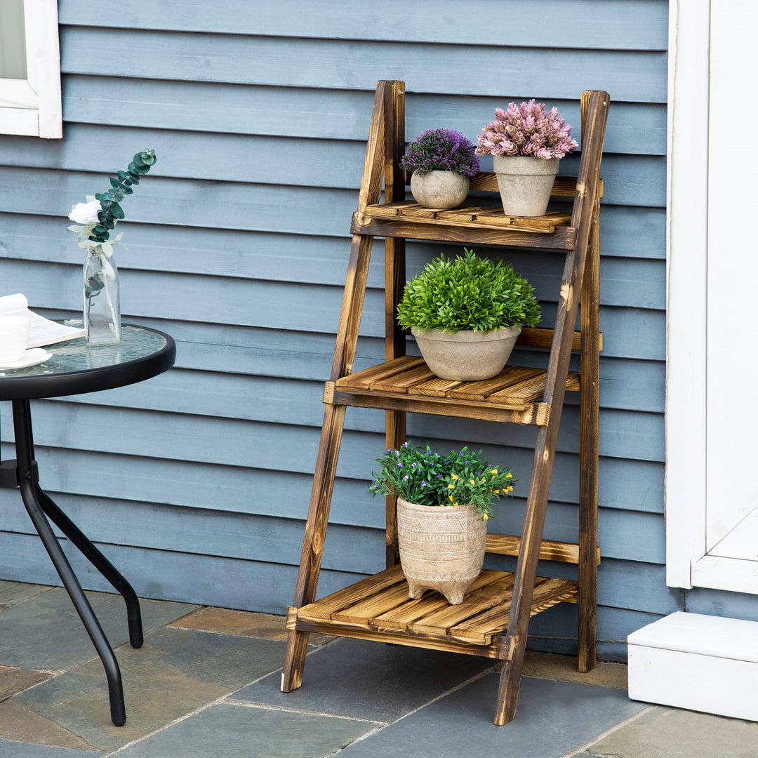 3-lags plantestativ, foldbar 93 cm høj blomsterstativ til indendørs og udendørs brug, træplantehylde, urtepottestativ med bakker, plantetrappe til stue, have, balkon, mørkebrun