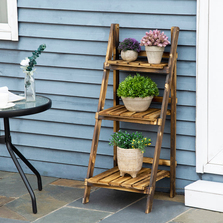 3-lags plantestativ, foldbar 93 cm høj blomsterstativ til indendørs og udendørs brug, træplantehylde, urtepottestativ med bakker, plantetrappe til stue, have, balkon, mørkebrun