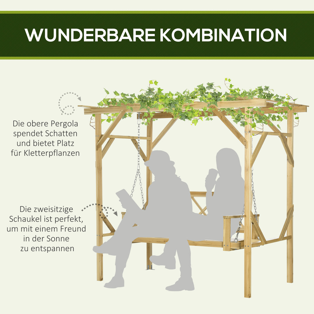 Gyngebænk med pergola, til 2 personer, højdejusterbar, massiv træramme, 2,21 x 1,40 x 1,96 m