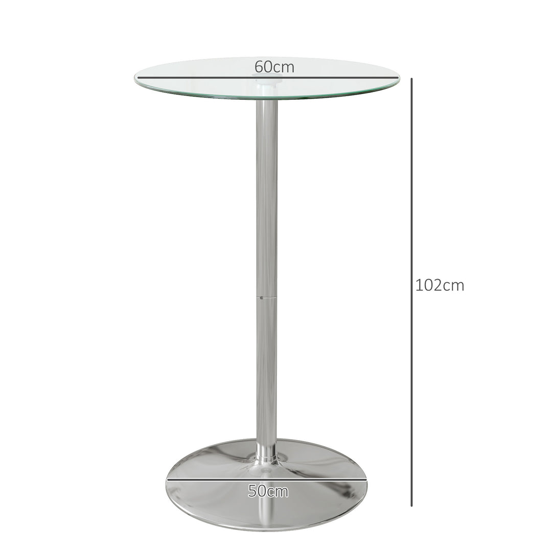 Barbord, rundt bord, hærdet glasplade, moderne design, 60 x 60 x 102 cm, sølv