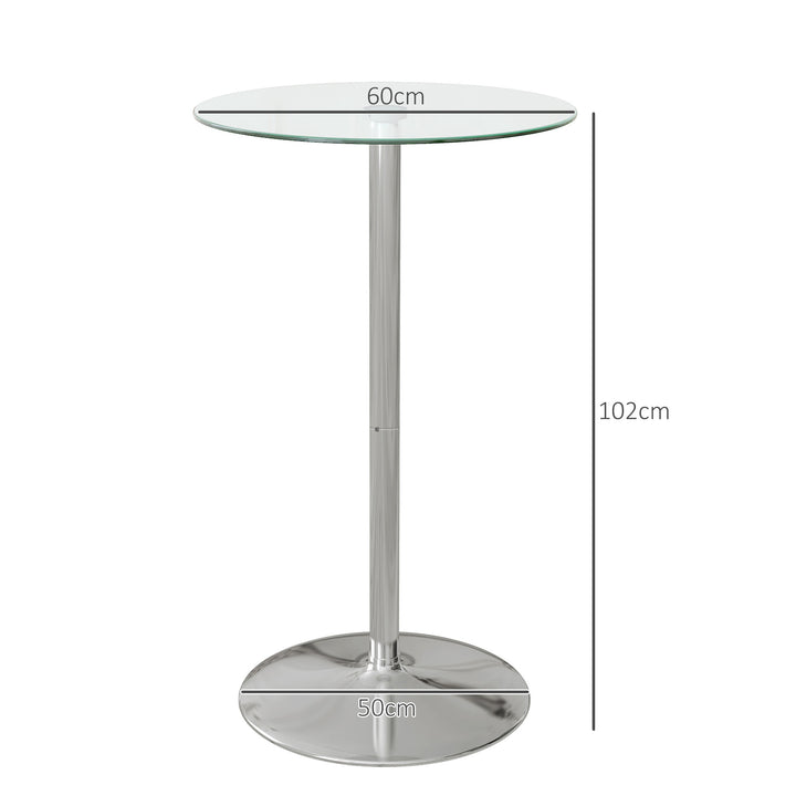 Barbord, rundt bord, hærdet glasplade, moderne design, 60 x 60 x 102 cm, sølv