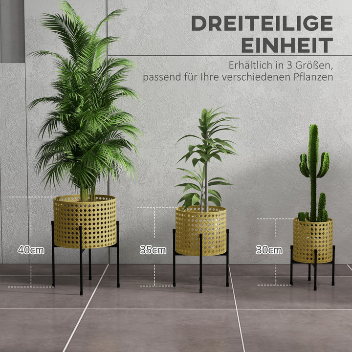 Blomsterstander, sæt med 3, rustfri metalramme, indendørs og udendørs, sort/guld