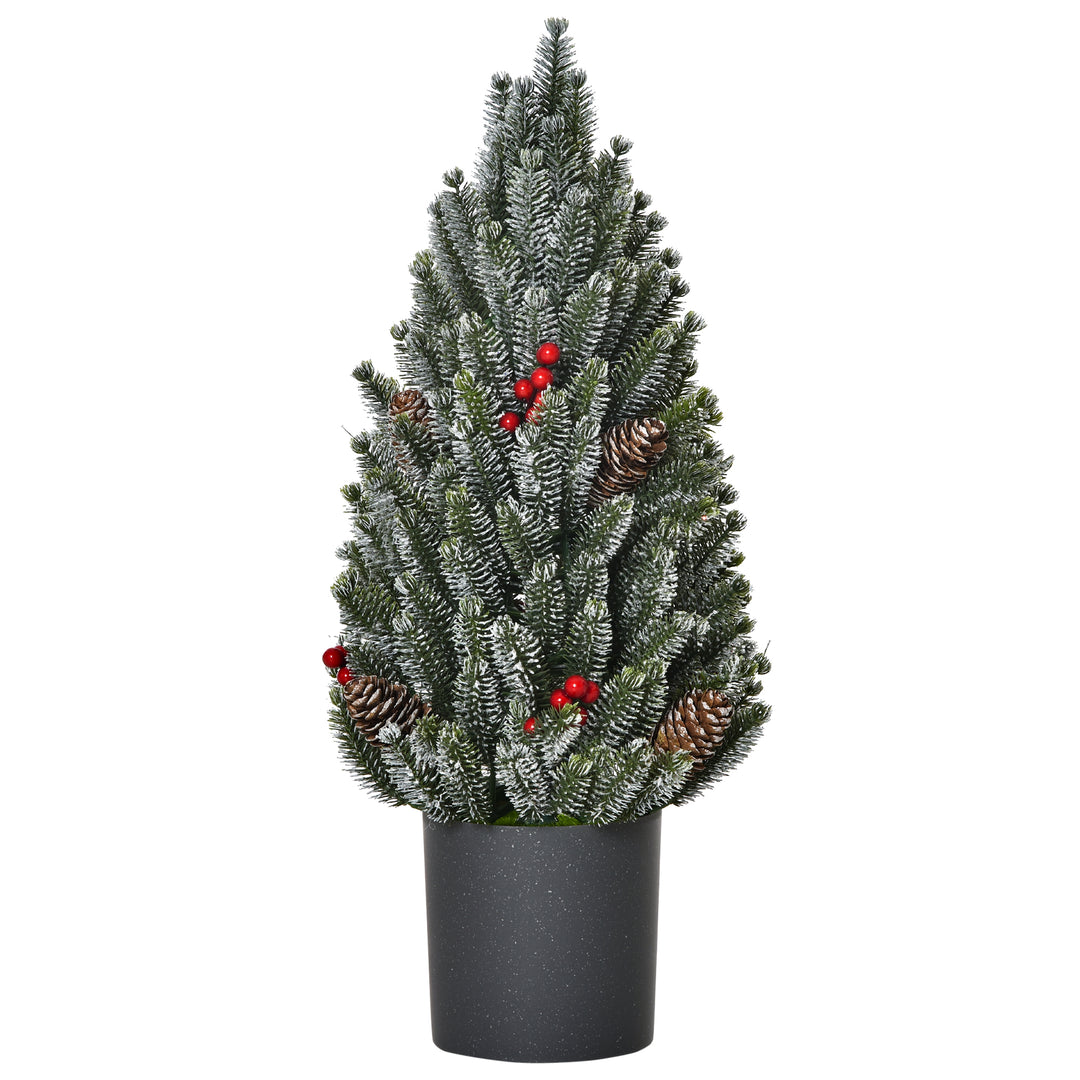 Mini juletræ med kogler, røde bær og top, 50 cm højt, flerfarvet