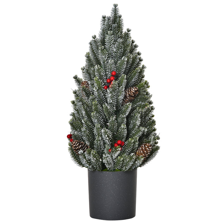 Mini juletræ med kogler, røde bær og top, 50 cm højt, flerfarvet