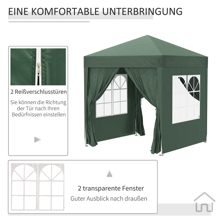 Foldbart pavillon, øltelt, 4 aftagelige sidepaneler, 2 vinduer, metalramme, 2 x 2m, mørkegrøn
