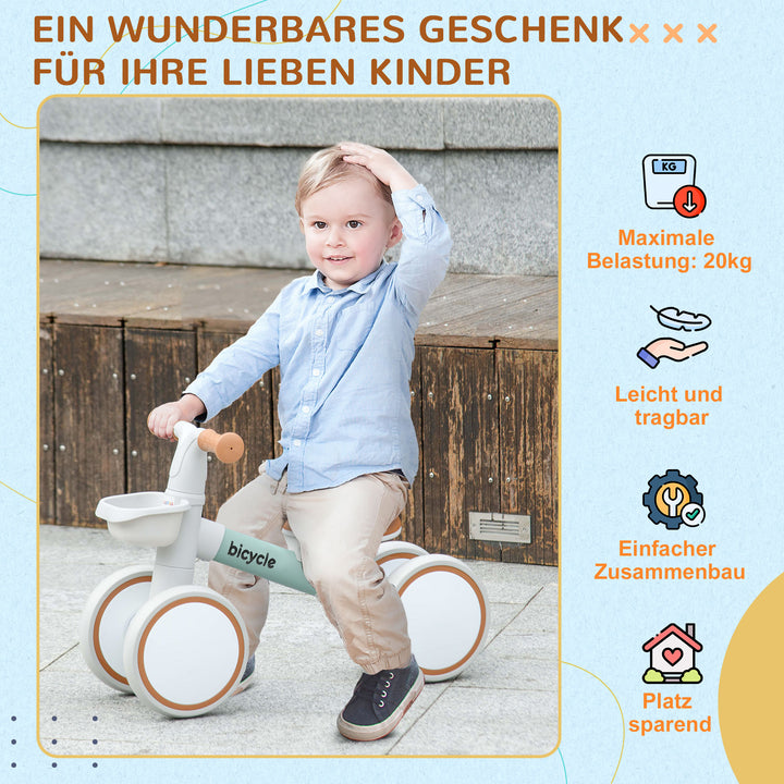 Løbecykel, justerbart sæde, med hjul, til 1-3 år, op til 20 kg, grøn/hvid