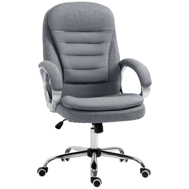 Kontorstol, arbejdsstol, skrivebordsstol, drejestol, 360° ergonomisk gyngefunktion, højdejusterbar, grå linned, 64 x 75 x 111-121 cm