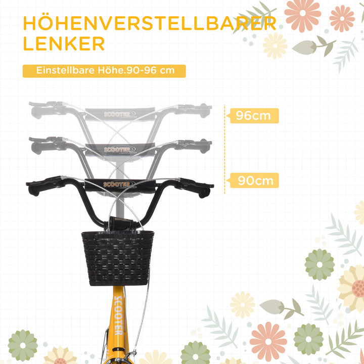 Børnescooter, højdejusterbar, skridsikker, stålramme, aftagelig kurv, bremser, gummidæk