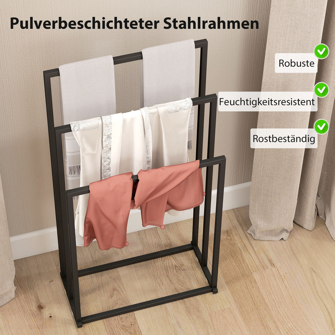 Stående håndklædestativ med 3 stænger, håndklædestige i stål, 45 x 21,5 x 85 cm