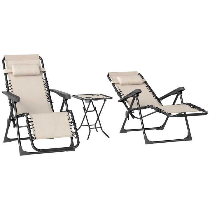 Have liggestolsæt, 3 dele. Solseng med tebord, 2 liggestole, hynder, udendørs liggestol 90x56x110 cm, beige