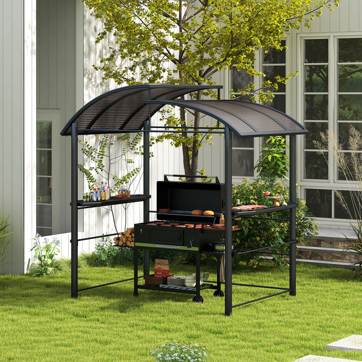 Grillpavillon med grilltag, vejrbestandig, 240 cm x 150 cm x 230 cm, gulbrun + mørkebrun