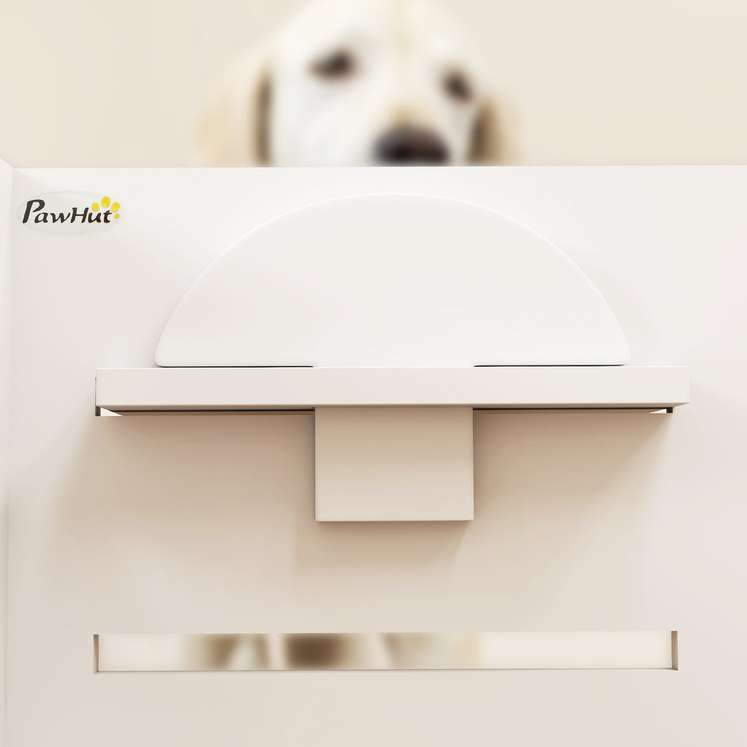 Hundeskålstativ, justerbare foderskåle med separat design, 2 rustfrit stålskåle, anti-gulping måtte, hvid