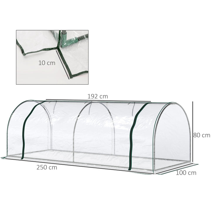 Drivhus, væksthus med dør, kold ramme, plantehus, plantedyrkning, stål, plast, 250 x 100 x 80 cm, grøn