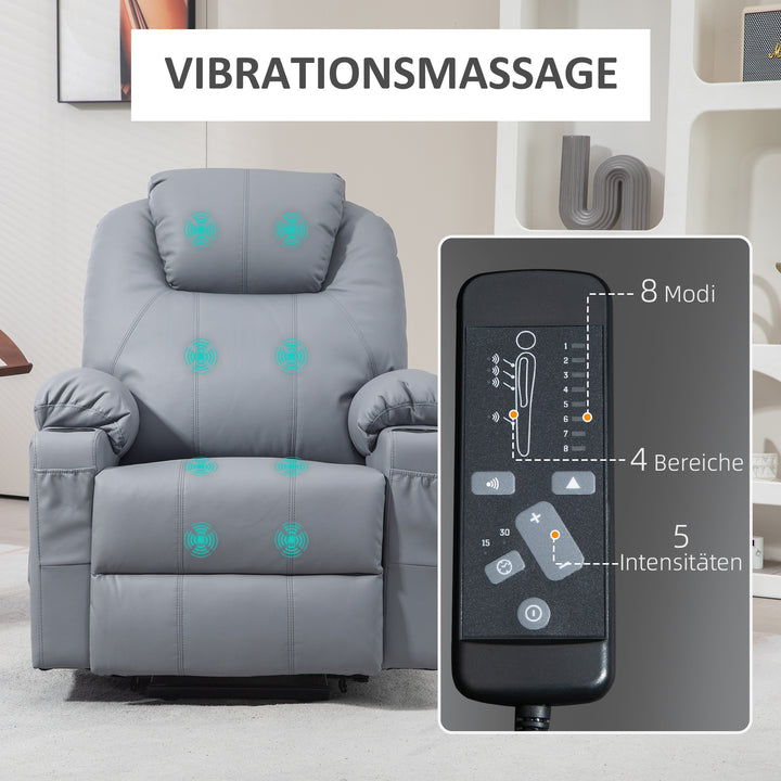 Massagestol stand-up aid seniorstol, 8 massagetilstande, lænelæn, 88 cm x 99 cm x 106 cm, grå