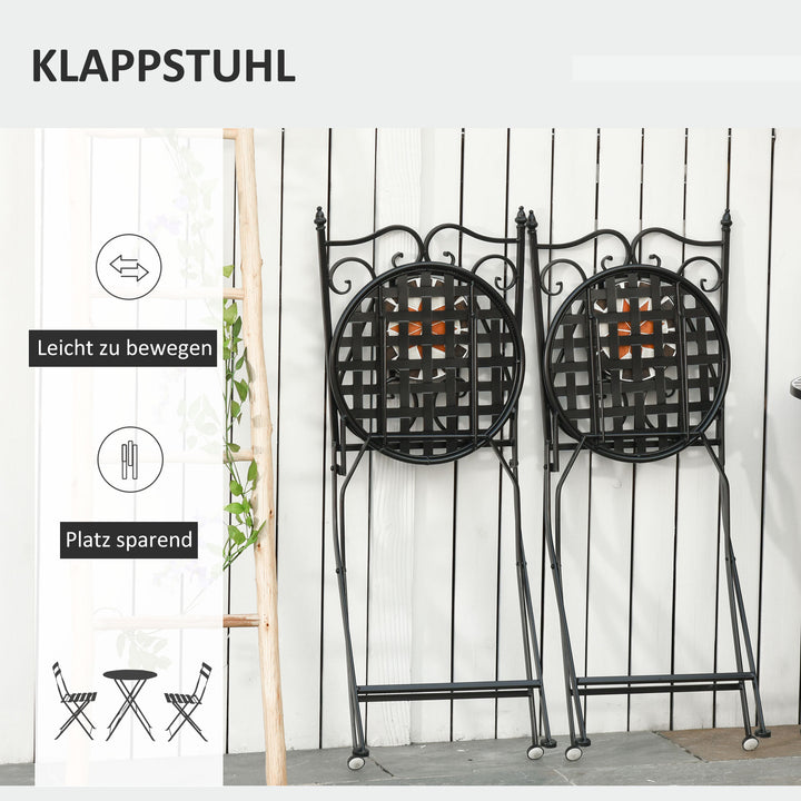 Havemøbelsæt, balkonmøbelsæt til 2 personer, mosaikbord, 2 klapstole, metal, flerfarvet