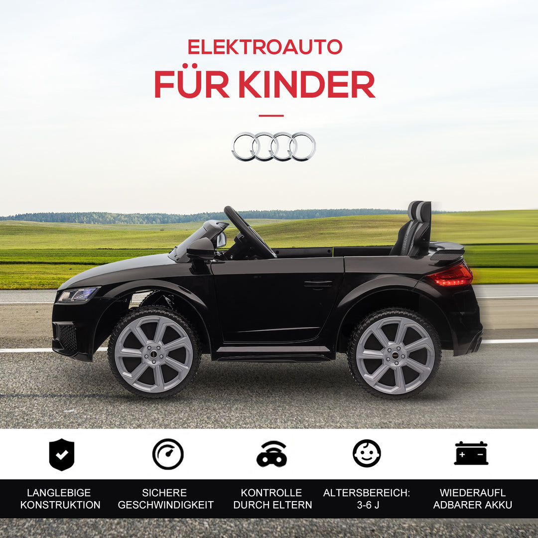 Audi børne-elbil, med 2.4G fjernbetjening, musik, horn, LED, USB, til børn 3-5 år, sort